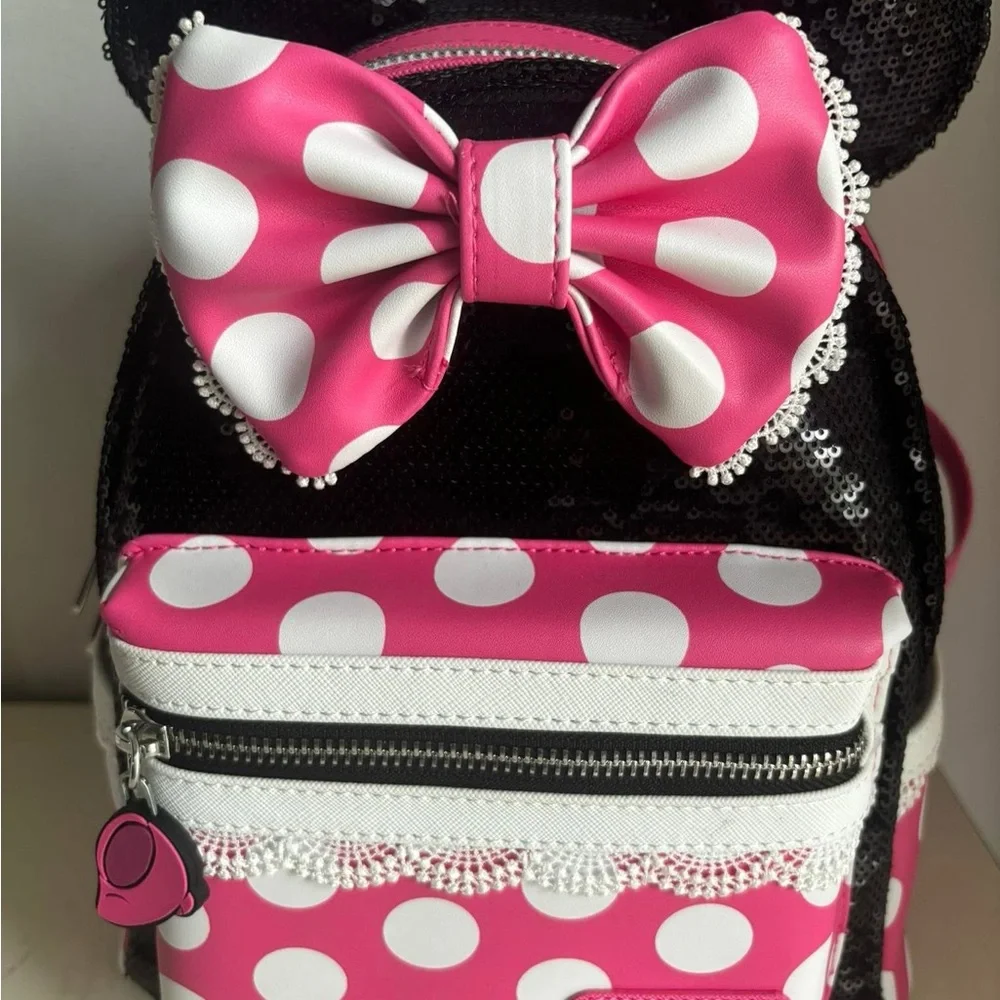 Loungefly Pink and White Polka Dot Bow Bag - Picture 1 of 2